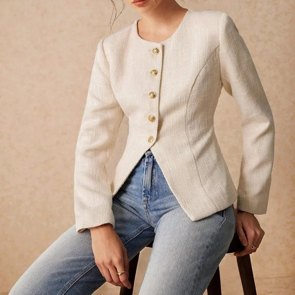 Apricot Casual Women's Elegant Wool Coat With Front Button Closure - Picture 4 of 7